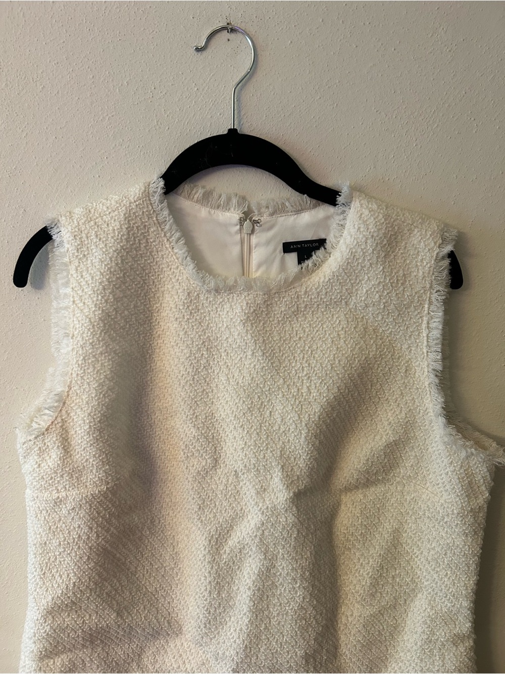 Ann Taylor Ivory Fringe-Trim Sleeveless Top